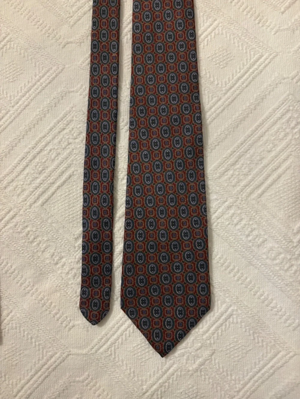Vintage Stuart Ashley 100% Silk Geometric Medallion Necktie - Made in USA